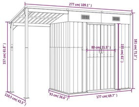 Abrigo de jardim com alpendre 277x110,5x181 cm aço antracite