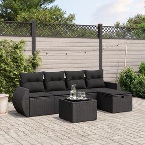 vidaXL 6 pcs conjunto sofás de jardim c/ almofadões vime PE preto