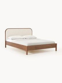 Cama em madeira com cabeceira em bouclé Jones
