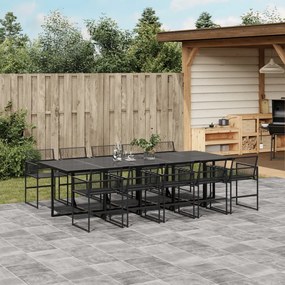 11 pcs conjunto de jantar para jardim vime PE preto