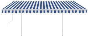 Toldo retrátil automático com postes 4x3 m azul e branco