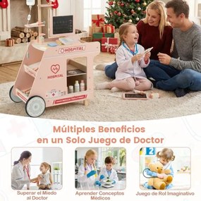 Kit médico de madeira para crianças com carrinho e máquina de tomografia computadorizada Estetoscópio Centro de atividades móvel Brinquedo para crianç