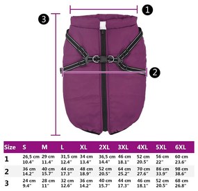 casaco para cães com arnês impermeável reflexivo roxo 4XL