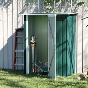 Outsunny Abrigo de Jardim 142x84x189cm Abrigo de Jardim de Aço Galvanizado com Porta Fechadura e Orifícios de Drenagem para Armazenamento de Ferramentas Verde