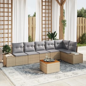 Conjunto de Sofás de Jardim de 7 Peças com Almofadas Bege Polirattan A