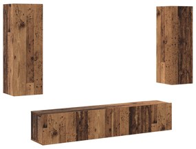 Conjunto de 4 Peças de Armário para TV em Madeira Envelhecida e Madeir