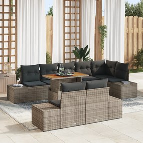 Conjunto de Sofá de Jardim de 9 Peças com Almofadas Cinzento Rattan Po