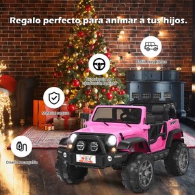 Carro elétrico para crianças com 2 lugares, bateria 12V, com 2 lugares e controlo remoto 2.4G 3 velocidades Música Buzina Porta USB Luzes LED Rosa