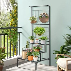 Estante de plantas suspensa de 3 níveis com 3 prateleiras Organizador de vasos e prateleira de exposição para sala de estar Varanda Jardim