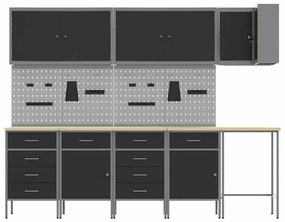 Conjunto de Armário e Painel de Ferramentas de 12 Peças vidaXL Preto M
