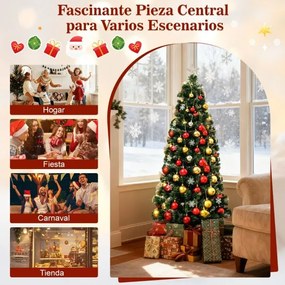 Árvore de Natal de fibra ótica de 150 cm artificial pré-iluminada (DECORAÇÕES NÃO INCLUIDAS) com 8 modos de luz 170 pontas de ramos 20 flocos de neve