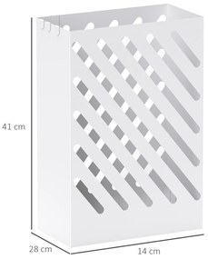 Suporte para Guarda-Chuvas de Aço Galvanizado Estreito com Bandeja de Gotejamento Removível 4 Ganchos 28x14x41 cm Branco