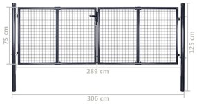 Portão de jardim em rede aço galvanizado 289x75 cm cinzento