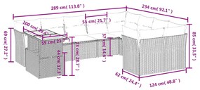 10 pcs conjunto de sofás p/ jardim com almofadões vime PE bege