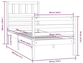 Estrutura de cama solteiro 90x190 cm madeira maciça