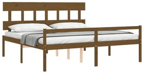 Estrutura cama c/ cabeceira 200x200cm maciço castanho-mel