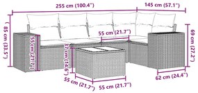 6 pcs conj. sofás jardim com almofadões vime PE cinzento-claro