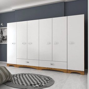 Guarda-roupa F4 – Branco/Nogueira – 243 cm x 181 cm x 47,6 cm