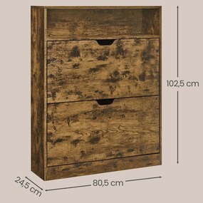 Sapateira com 2 portas e compartimento aberto 24 x 80 x 102 cm castanho vintage