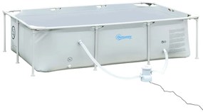 Outsunny Piscina Desmontável Tubular 252x152x65cm com Depuradora de Cartucho Piscina Retangular de Exterior para Adultos e Crianças 2.163L Cinza