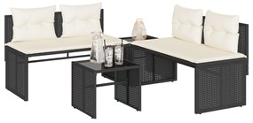 4 pcs conjunto de sofás para jardim c/ almofadões vime PE preto