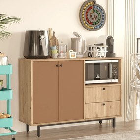 Aparador de cozinha "Toledo" - Carvalho e Nogueira Vermelho - 120x85x3