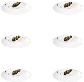 Conjunto de 6 focos embutidos modernos brancos GU10 redondos sem aro - Oneon Honey