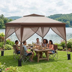 Tenda Dobrável, 300 x 300 cm com 4 sacos areia, 3 Alturas Ajustáveis, Castanho
