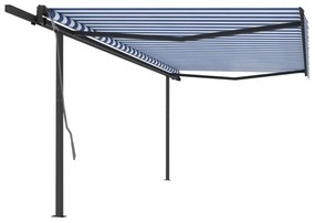vidaXL Toldo retrátil automático com postes 5x3 m azul e branco