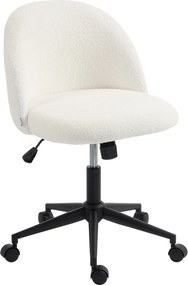 HOMCOM Cadeira de escritório giratória em teddy-fleece, regulável em altura, com rodas, espuma de conforto, creme | Aosom Portugal