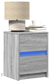 vidaXL Mesa cabeceira c/ luzes LED derivados madeira cinzento sonoma