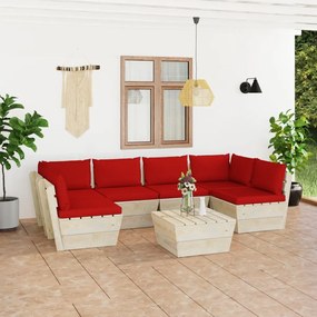 vidaXL 7 pcs conjunto lounge de paletes + almofadões madeira de abeto