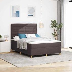 vidaXL Cama Box com Colchão & LED Castanha 140x200 cm Tecido