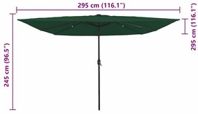 Guarda-Sol Quadrado com Luzes LED 295 x 245 cm Verde