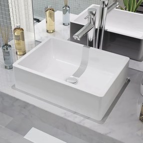 Lavatório Lux Retangular em Cerâmica Vidrada - Branco - Design Moderno