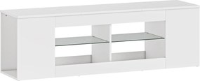 HOMCOM Suporte para TV 140 cm, cômoda para TV, 6 compartimentos, 2 prateleiras de vidro, painel de partículas, Branco | Aosom Portugal
