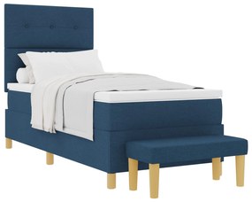Cama Box Spring vidaXL com Colchão e Banco Azul 90x200 cm Tecido