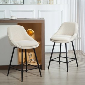 Conjunto de 2 bancos de bar em veludo canelado, bancos de bar com encosto curvo e apoio para os pés, 49 x 52 x 88 cm, creme