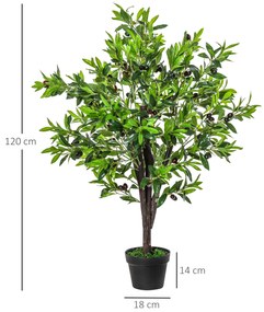 Outsunny Planta Artificial com Altura 120cm Oliveira Artificial com 1080 Azeitonas Folhas Realistas e 108 Frutos Decoração para interior Exterior Sala de Estar Escritório Verde