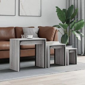 vidaXL Mesas de centro de encastrar 3 pcs deriv. madeira cinza sonoma