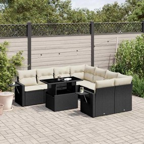 vidaXL 9 pcs conjunto de sofás p/ jardim c/ almofadões vime PE preto