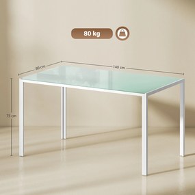 Mesa de Refeição de Vidro Mesa Retangular para 6 Pessoas com Pés de Metal  140x80x75 cm Branco
