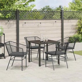 Conjunto de jantar de jardim com 5 peças e almofadas pretas em rattan