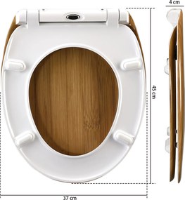 Assento sanitário em bambu com sistema de descida automática 45 x 37 x 4 cm