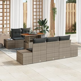 Conjunto de Sofá de Jardim de 6 Peças com Almofadas Cinza Rattan Polié
