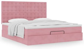 Estrutura de cama otomana com colchões 160x200 cm veludo rosa