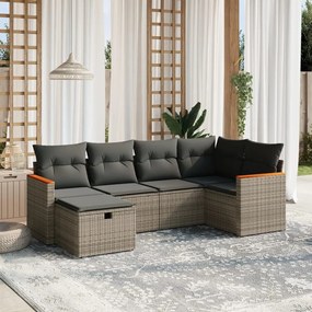 6 pcs conjunto sofás de jardim com almofadões vime cinzento