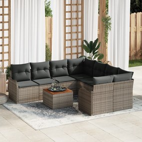 Conjunto de Sofá de Jardim de 9 Peças com Almofadas em Rattan Sintétic