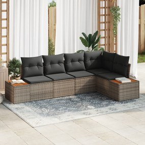 Conjunto de Sofás de Jardim 5 Peças com Almofadas Cinza Rattan Acácia,