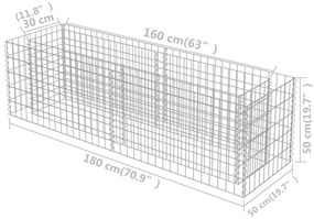 Canteiro elevado/cesto gabião 180x50x50 cm aço galvanizado